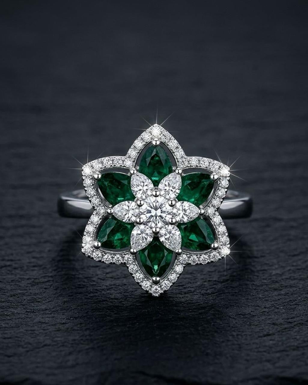 Emerald Floral Ring