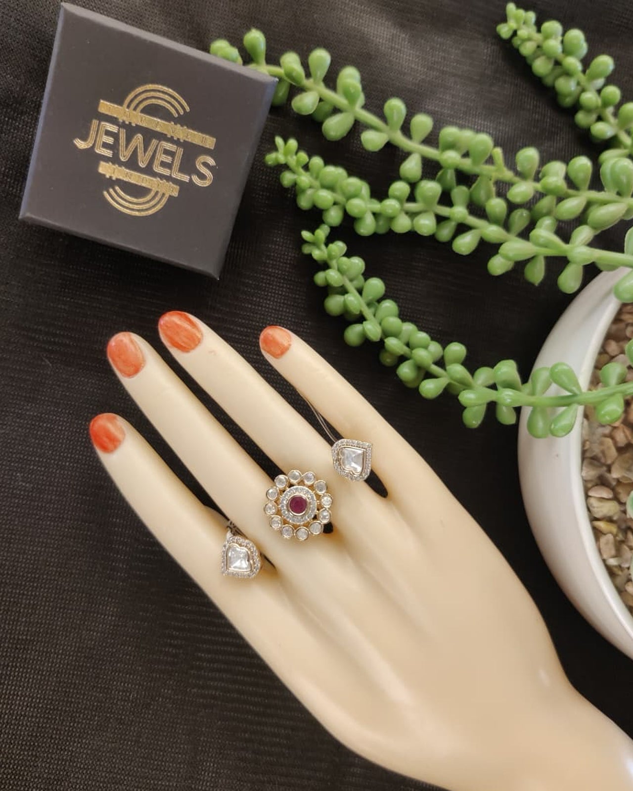 Adjustable Floral Kundan Ring