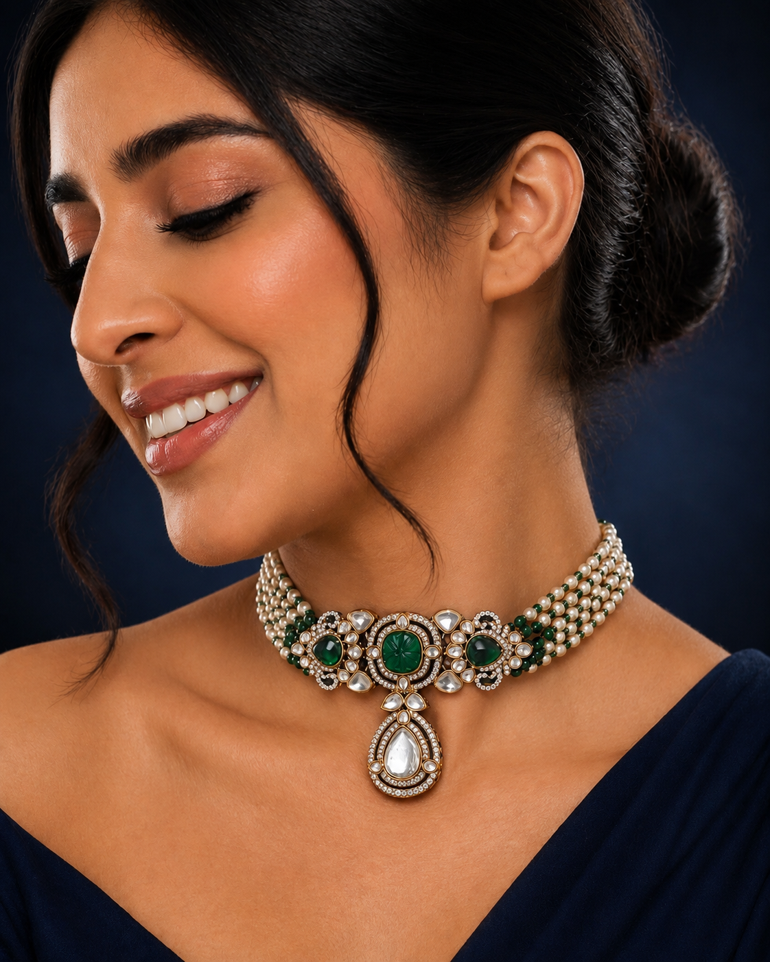 Emerald Pearl Beads Choker