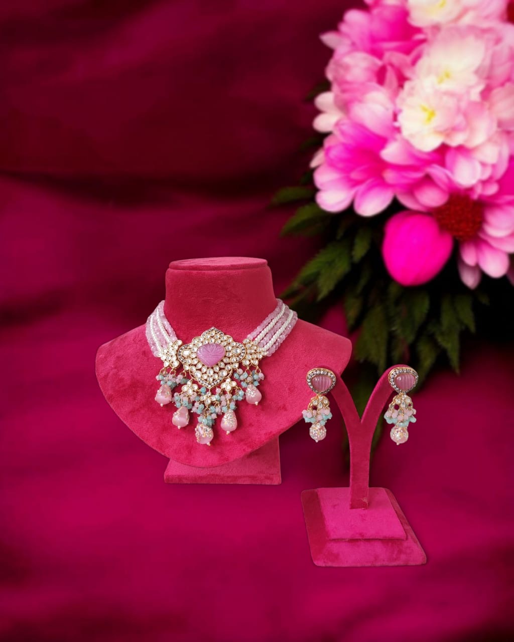 Pink beads Necklace Set