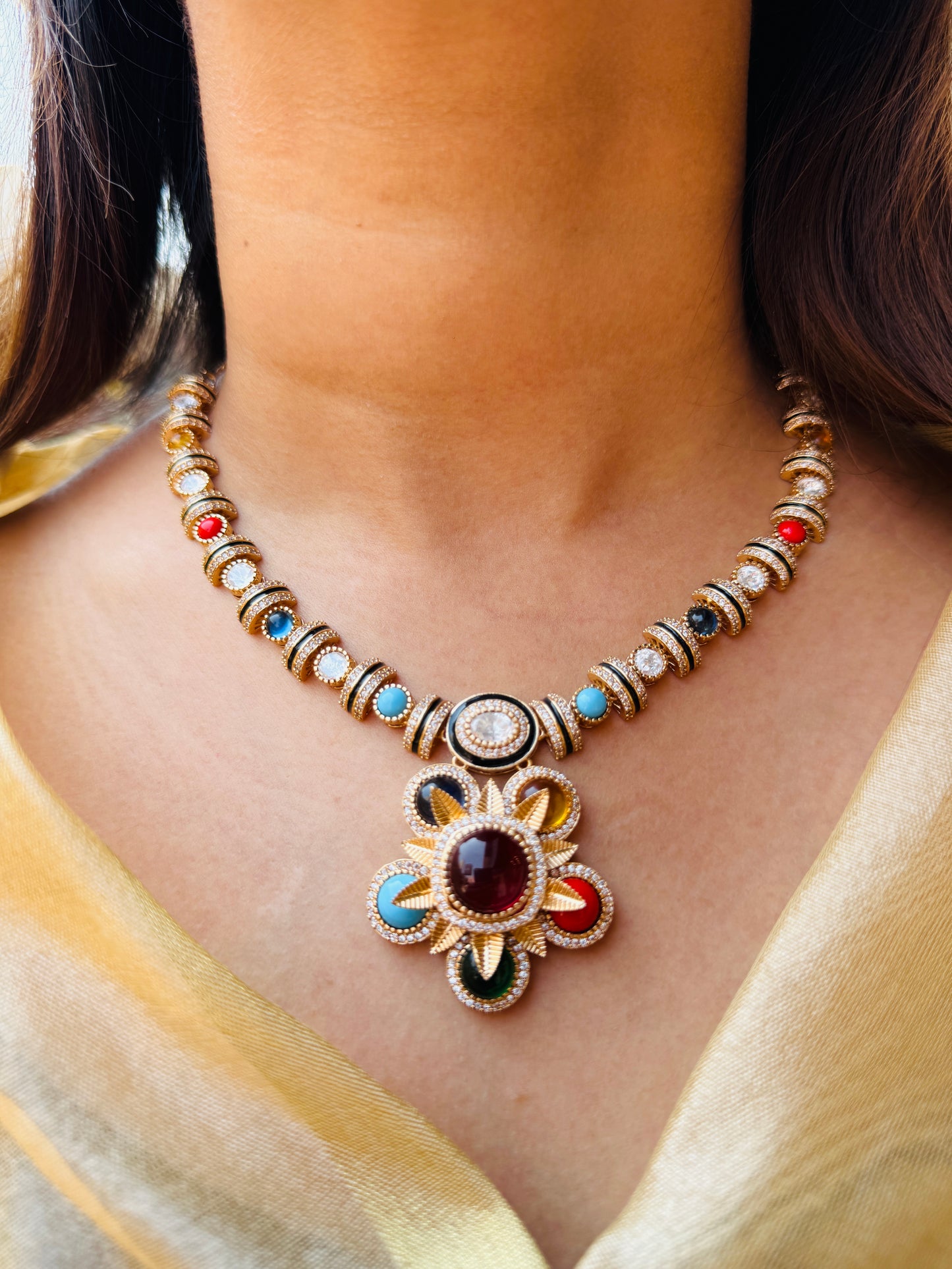 Multicolor Kundan Necklace Set
