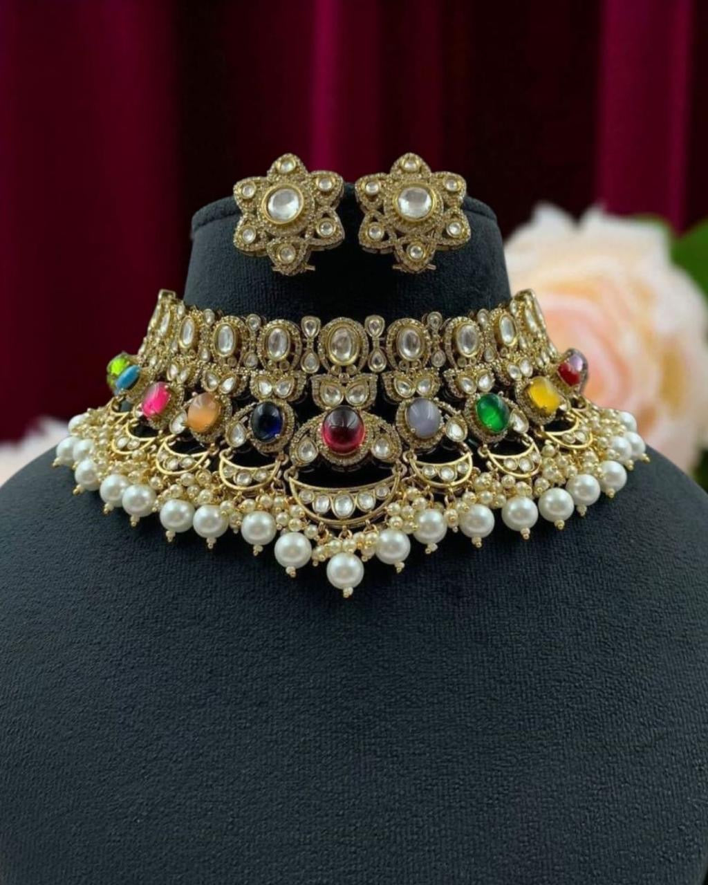 Multicolour Kundan Necklace Set