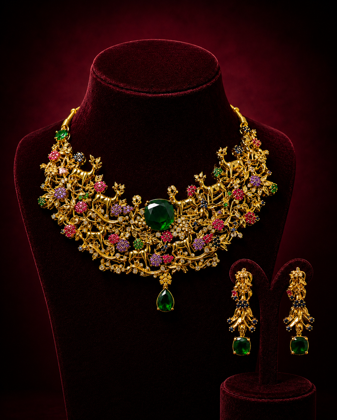 Royal Emerald Bloom Necklace Set