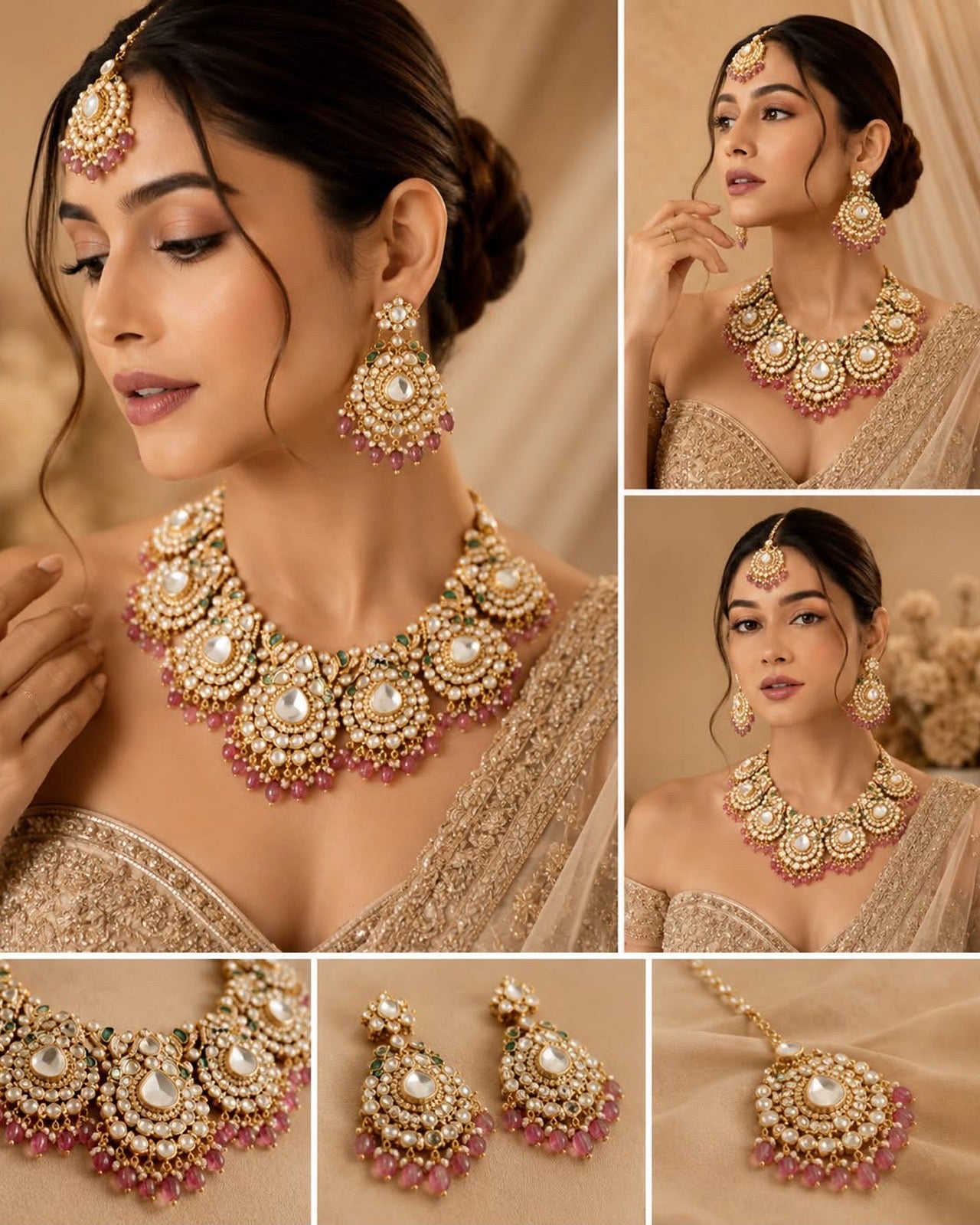 Pink Polki Necklace Set