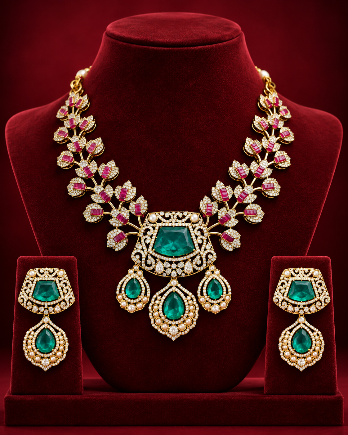 Traditional Mossanite Polki Necklace Set
