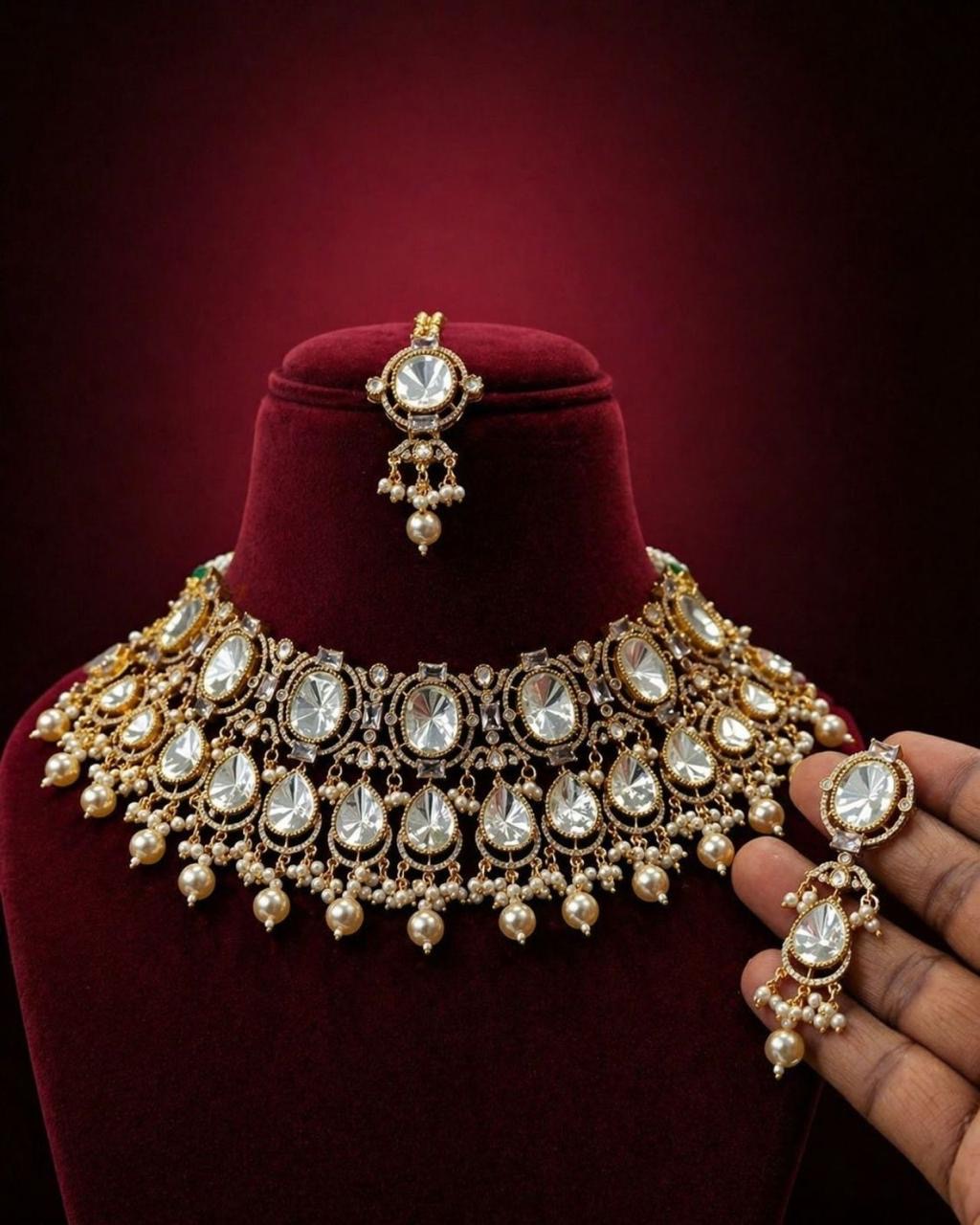 Moissanite Pearl Drop Grand Statement Set