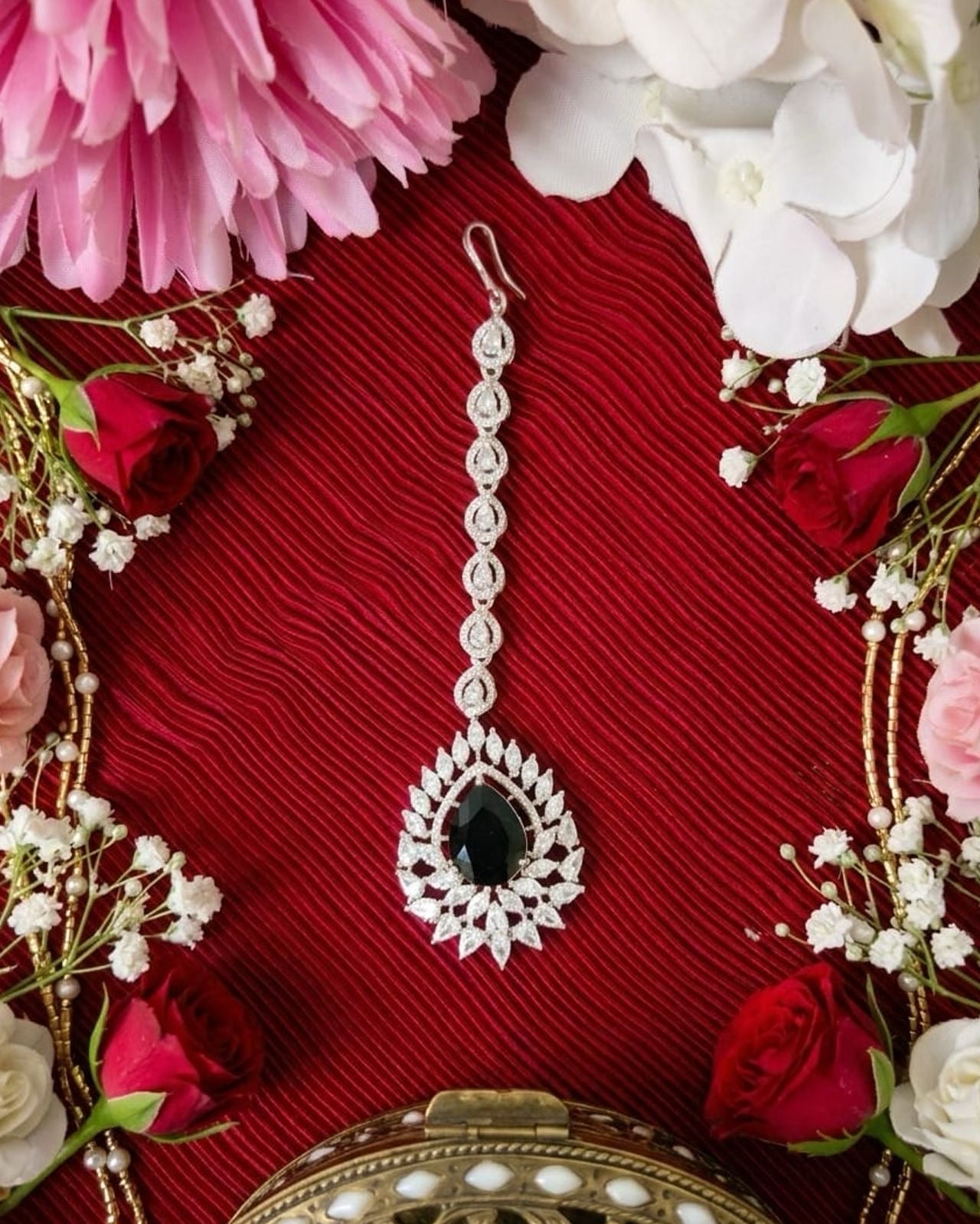 Diamond Emerald Maang Tika