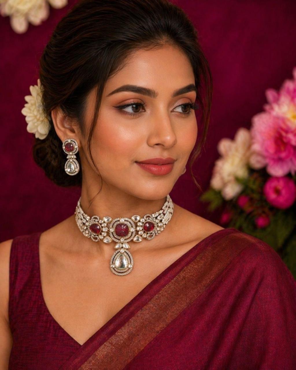 Kundan Beauty Red Beads Choker Necklace