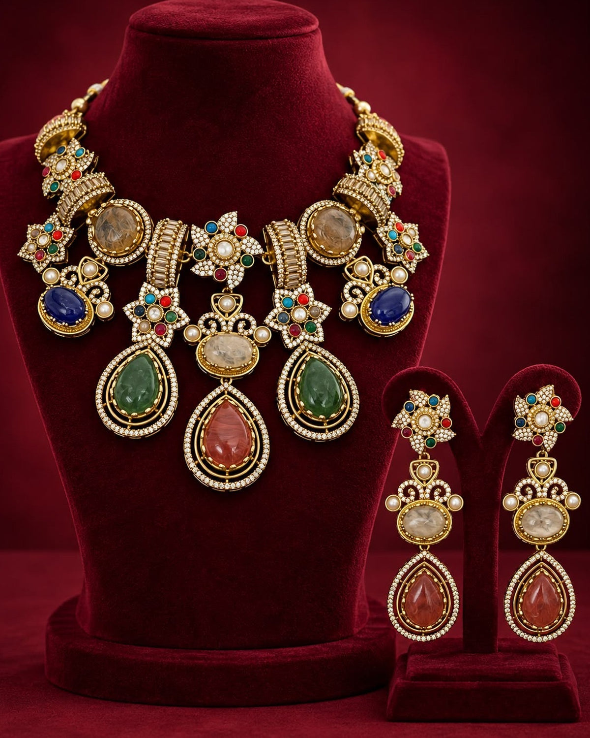 Luxurious Multicolour Stone Necklace Set