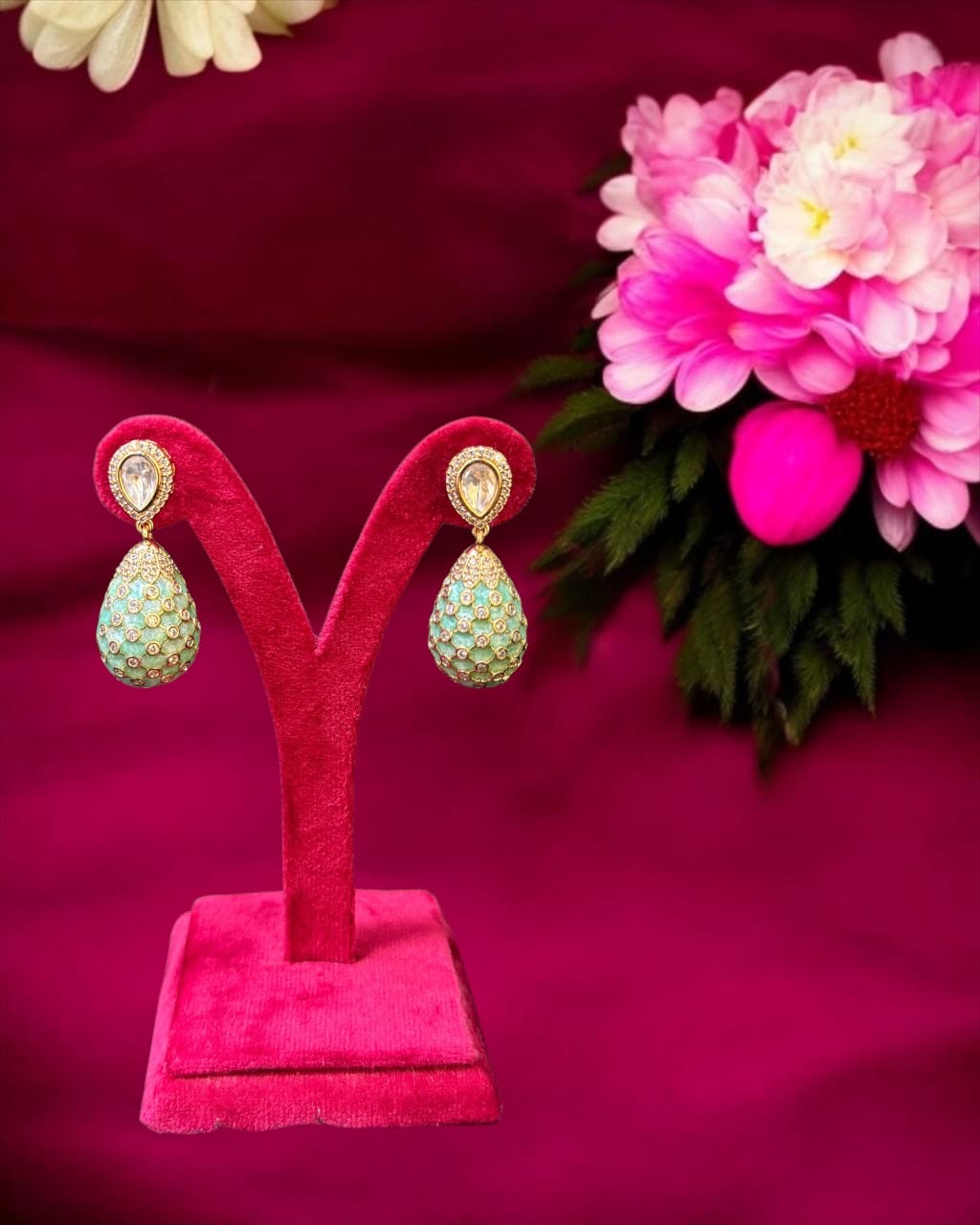 Meenakari Polki Droplet Earrings