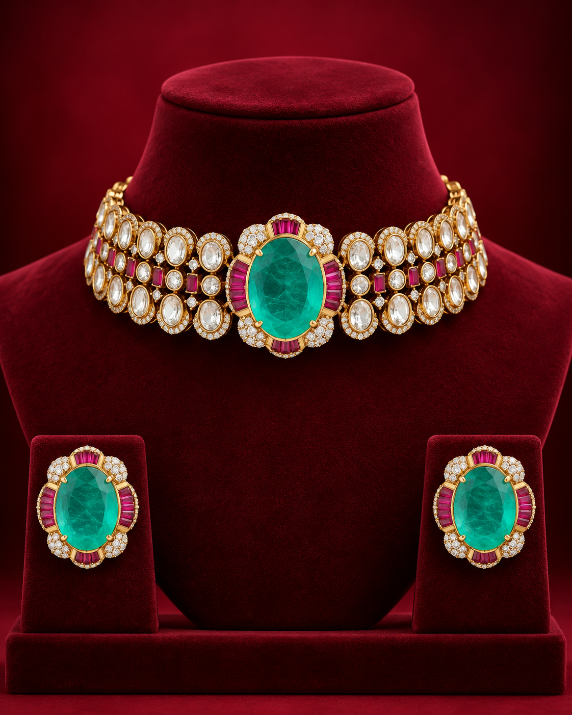 Moissanite Polki Royale Choker Necklace Set