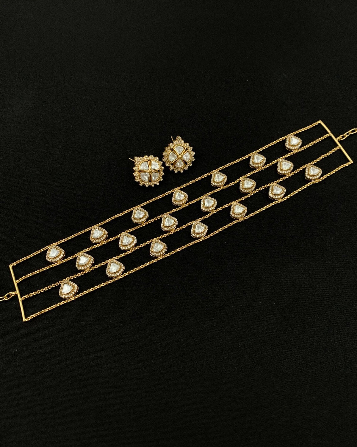 Polki Chain Golden Choker Necklace Set