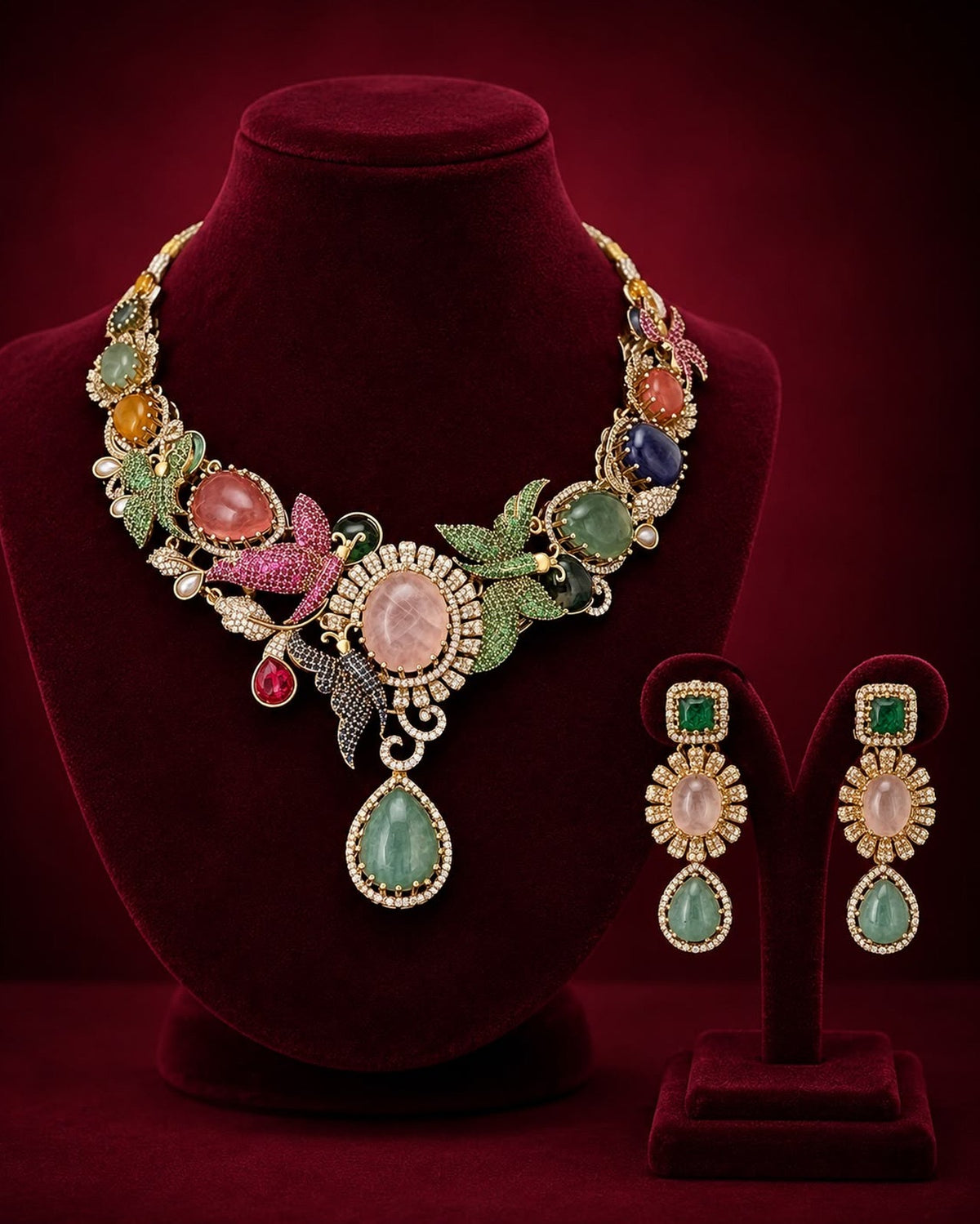 Statement Multicolor Stones Necklace Set