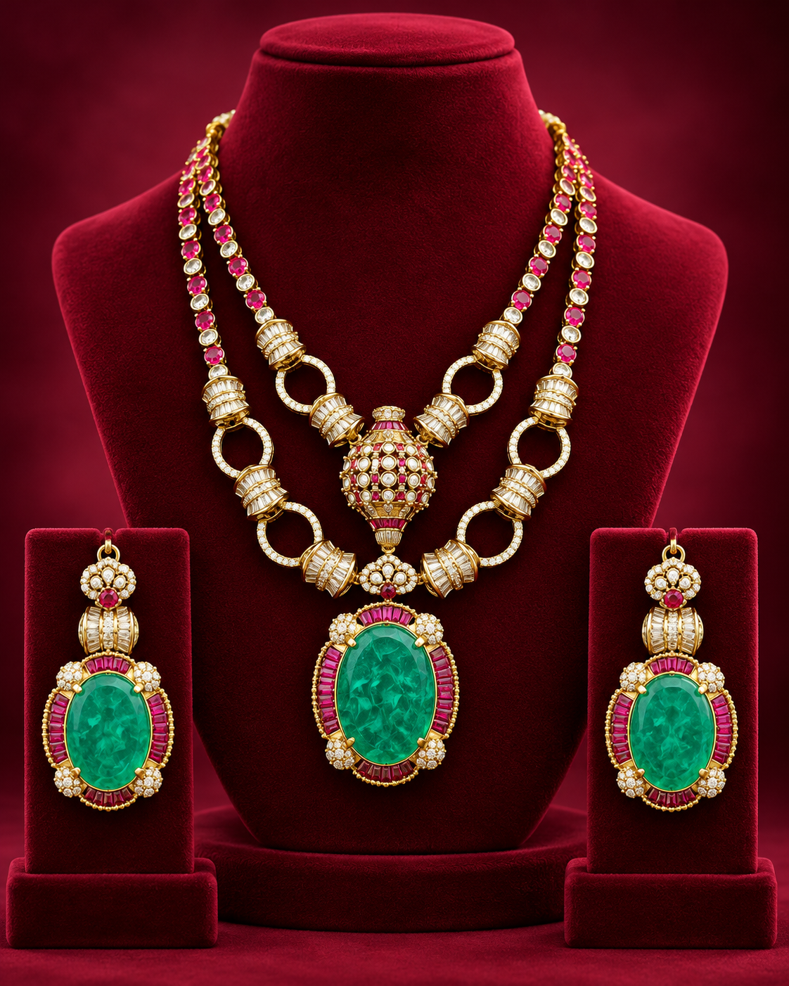 Two Layer Gemstones Necklace Set