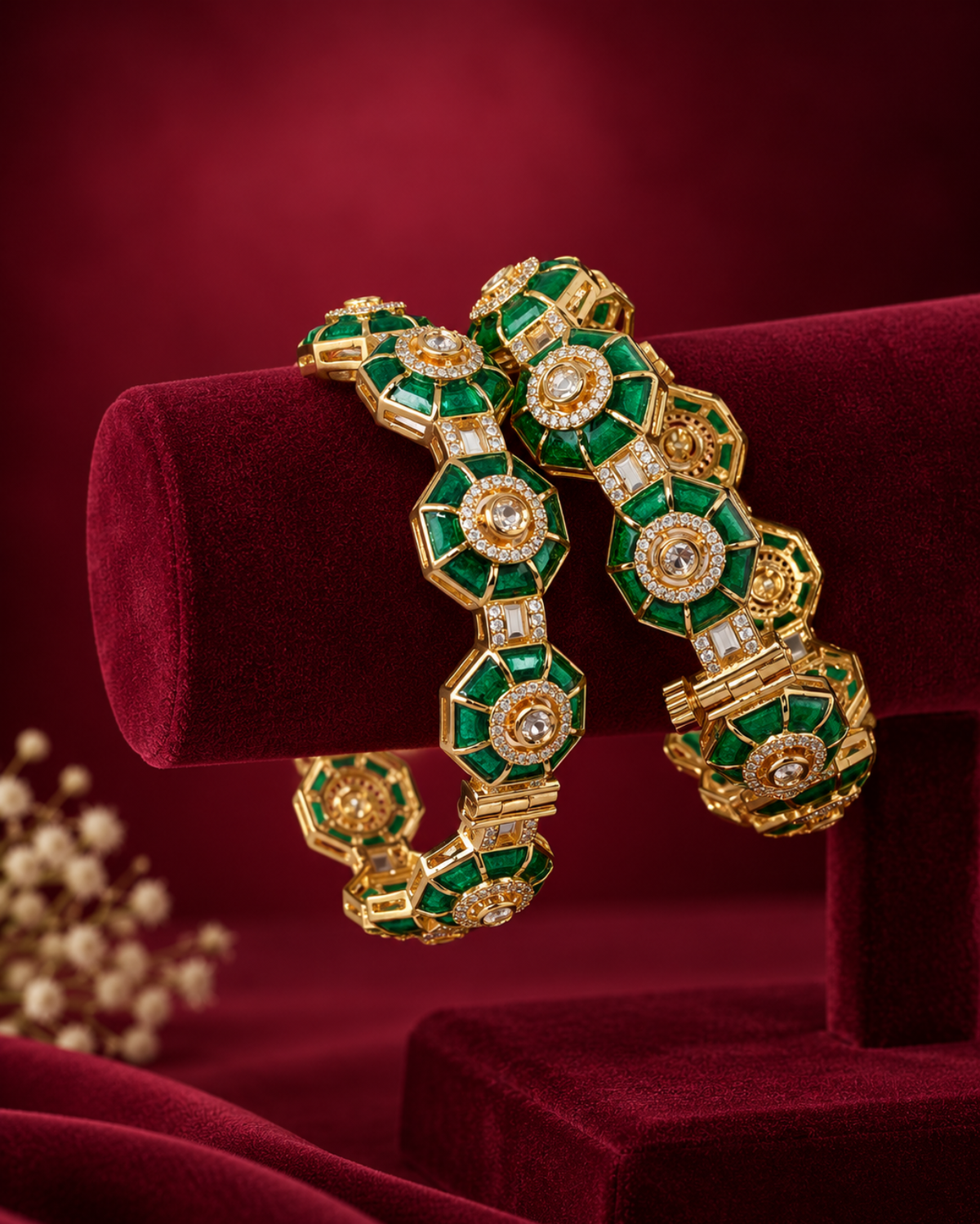 Emerald Kundan Bangles