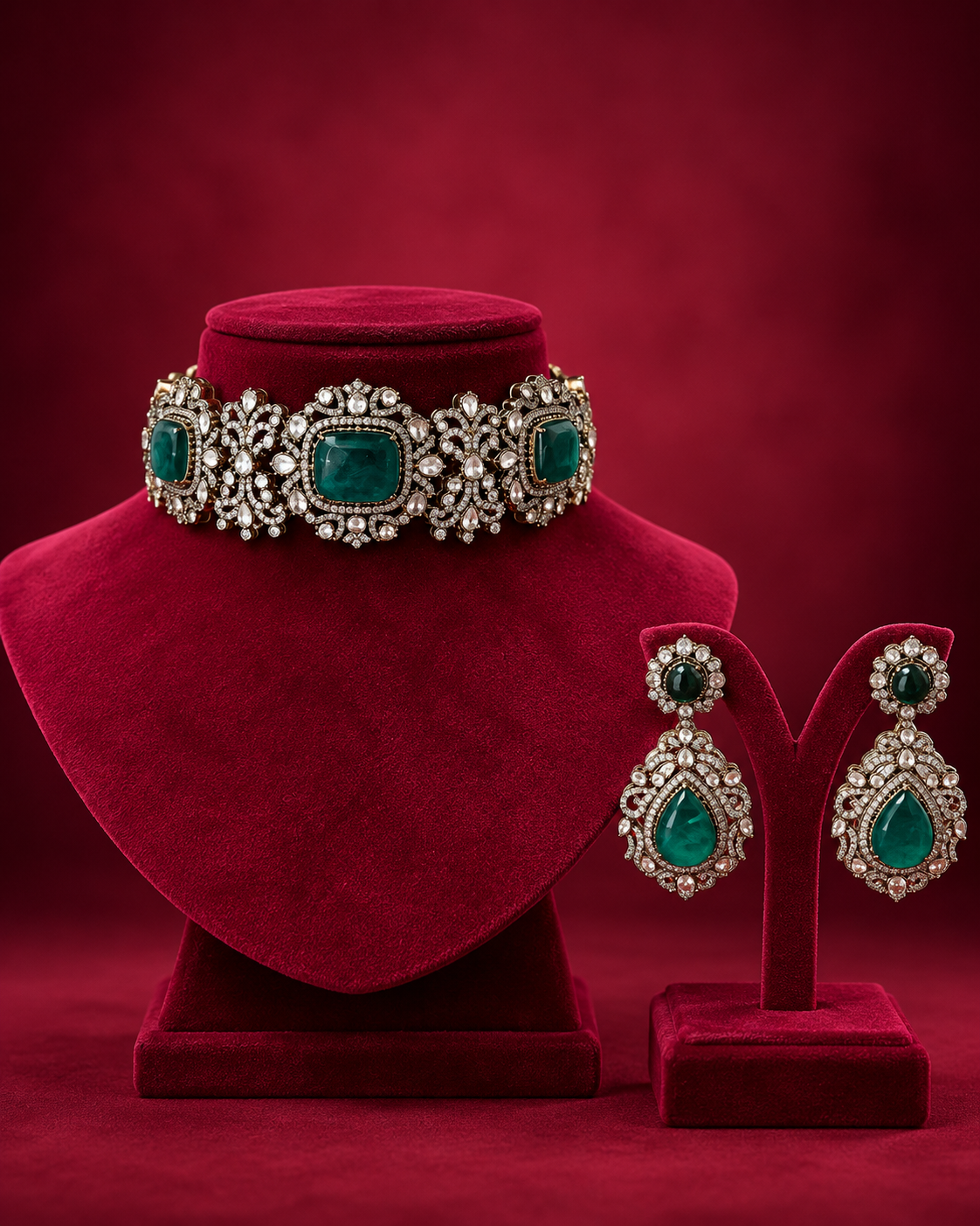Victorian Polki Necklace Set With Kundan Choker For Timeless Luxury Jewelry Collection