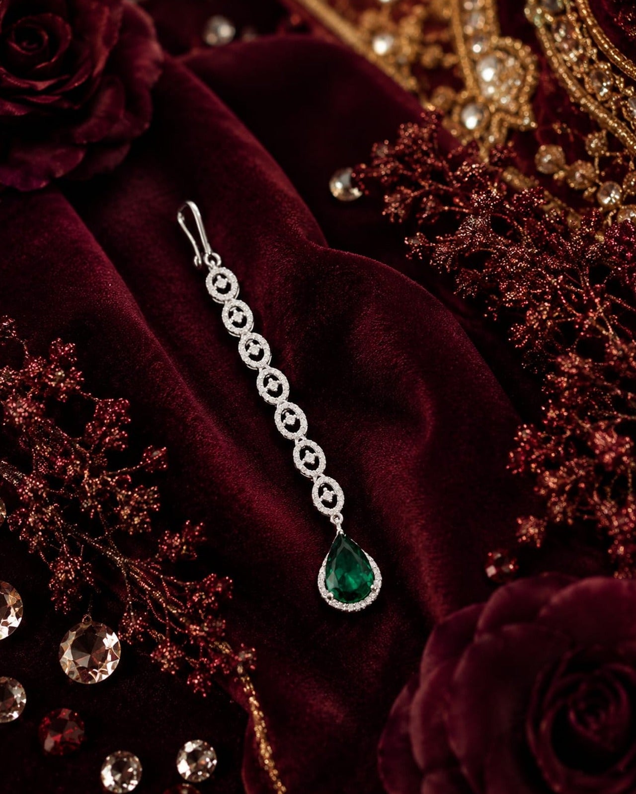 Emerald Diamond Maang Tika