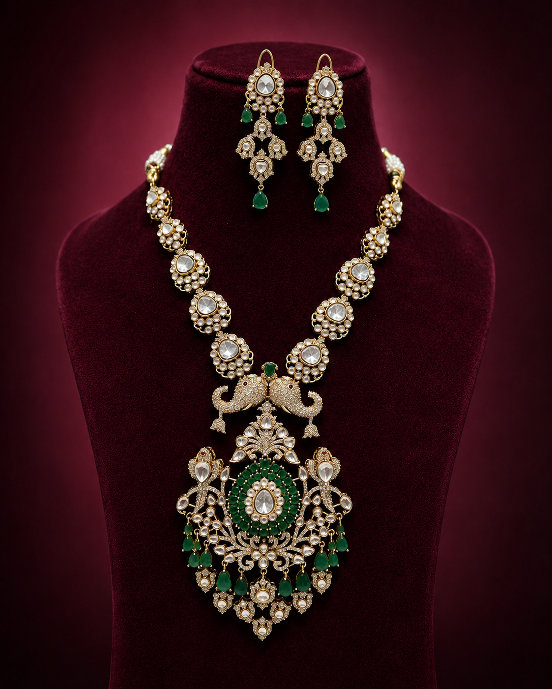 Long Bridal Polki Necklace Set