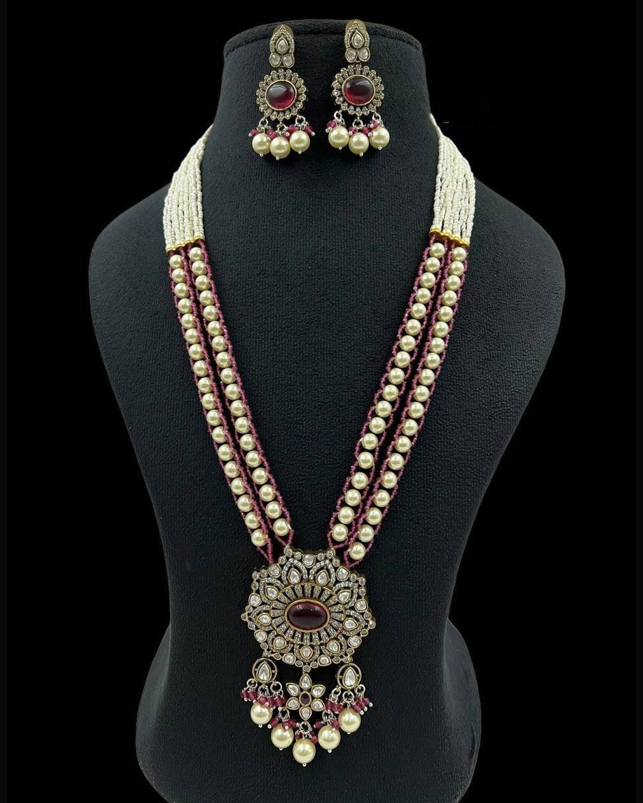 Long Floral Kundan Set