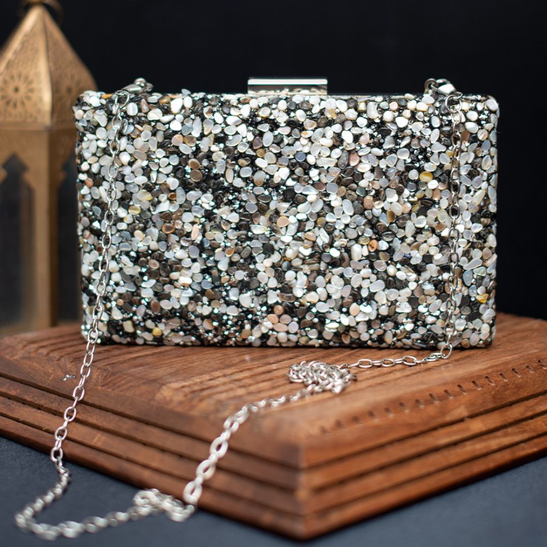 Gravel Stoned Metallic Evening Bags