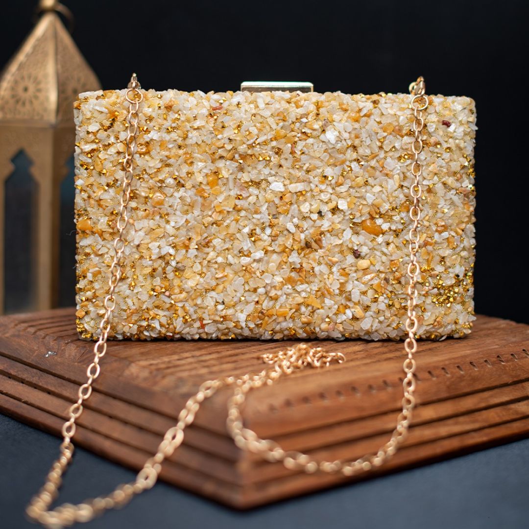 Gravel Stoned Metallic Evening Bags