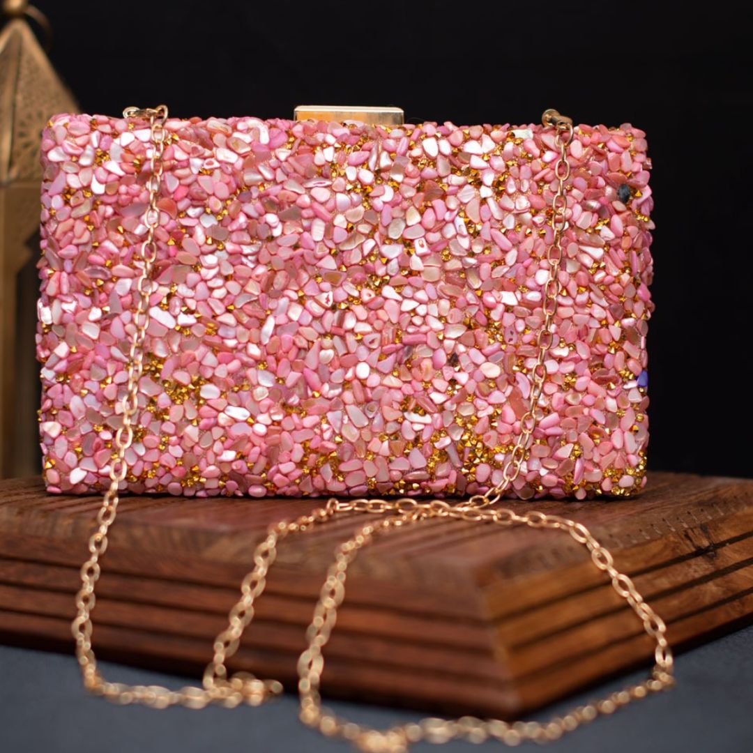 Gravel Stoned Metallic Evening Bags