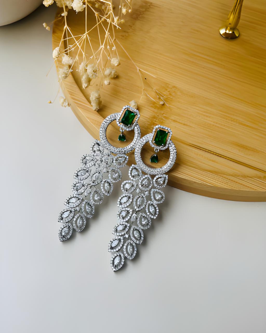 Long Emerald Diamond Earrings - Main Image
