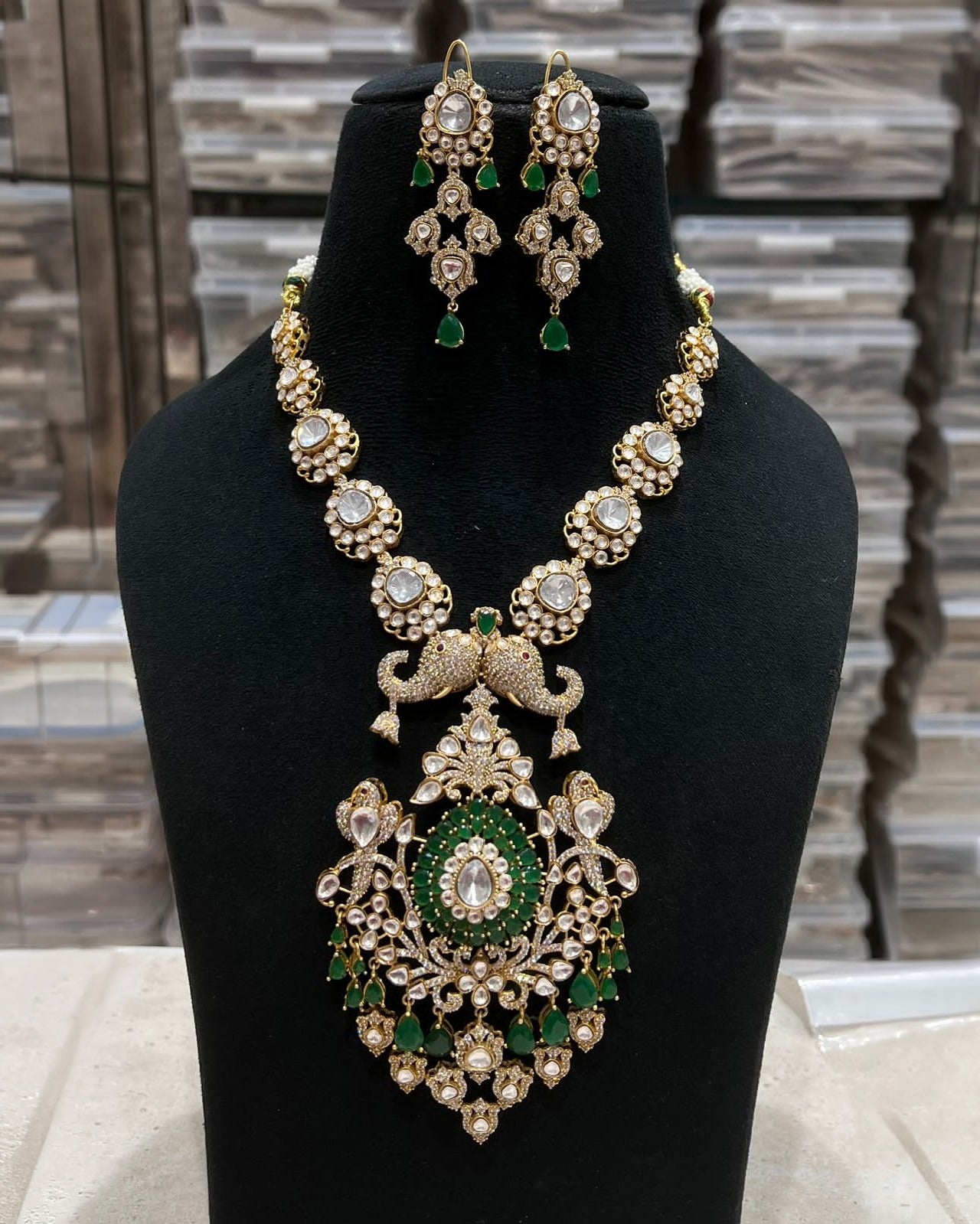 Long Bridal Polki Necklace Set