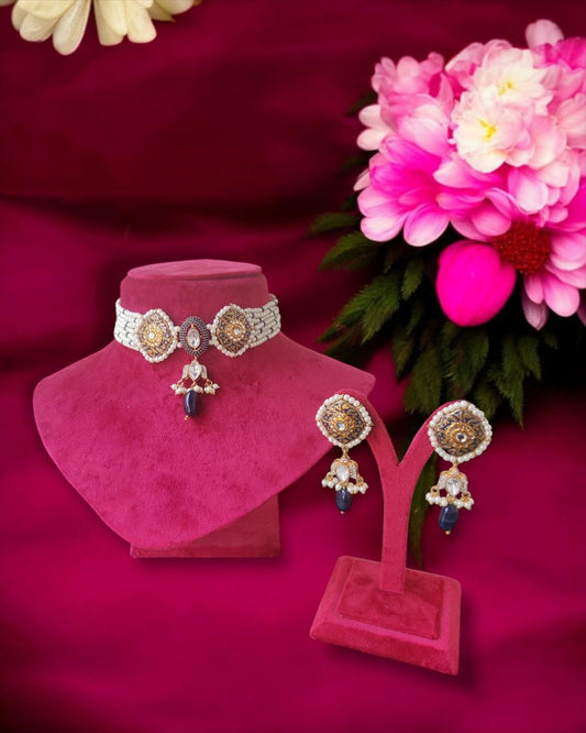 Blue Pearl Beads Necklace Set