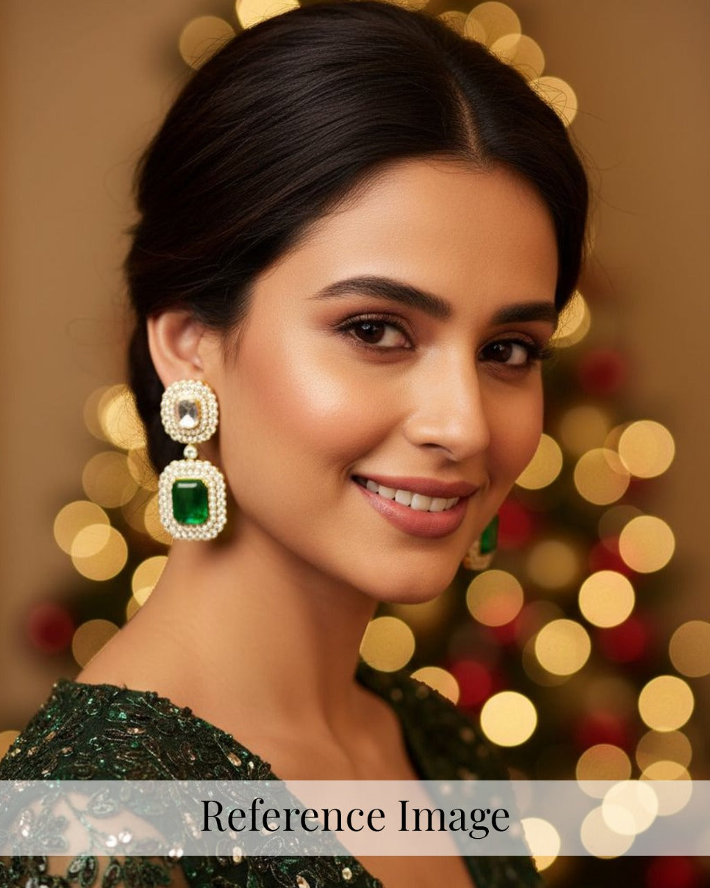 Emerald Kundan Golden Earrings