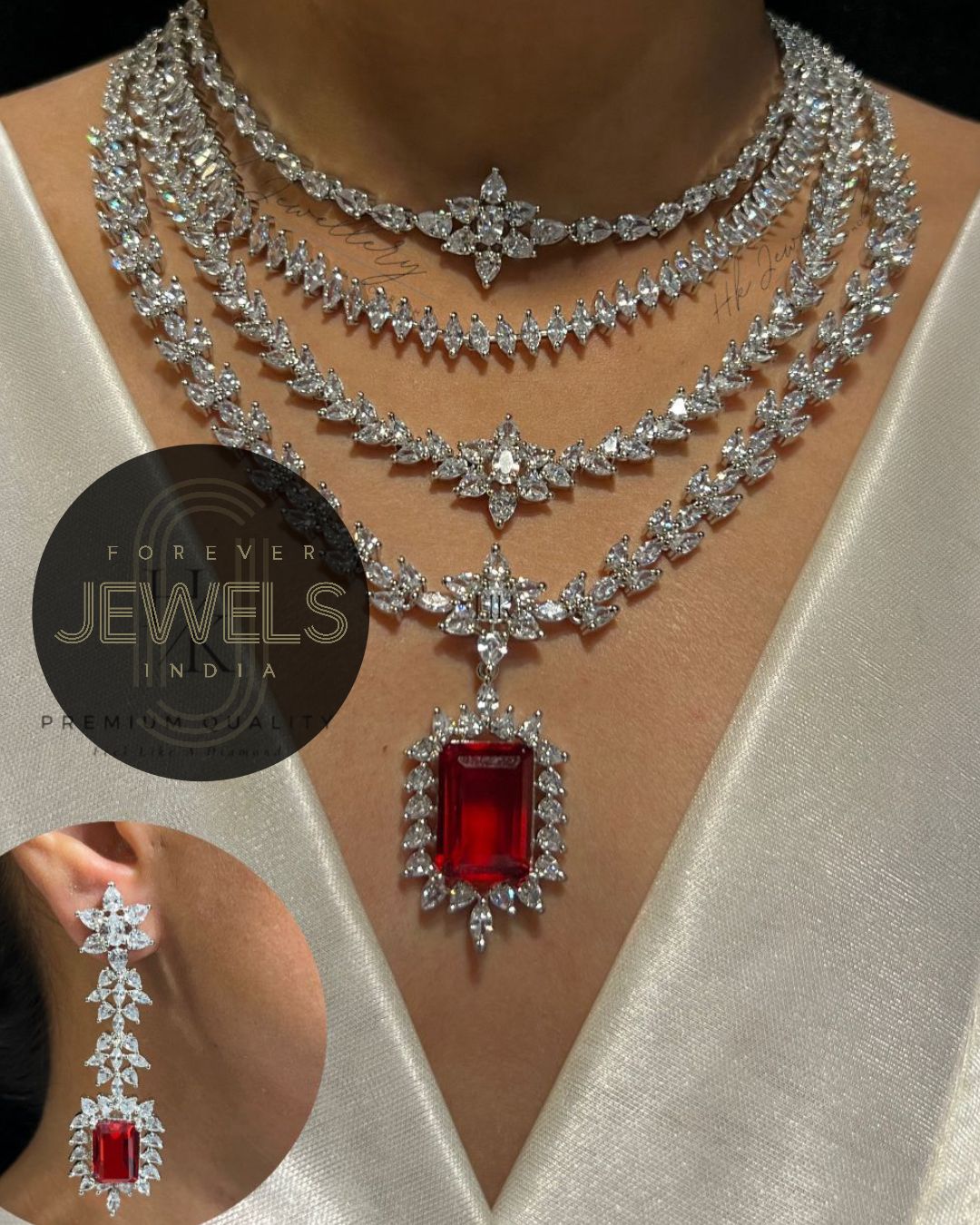 4 Layered Diamond Necklace Set