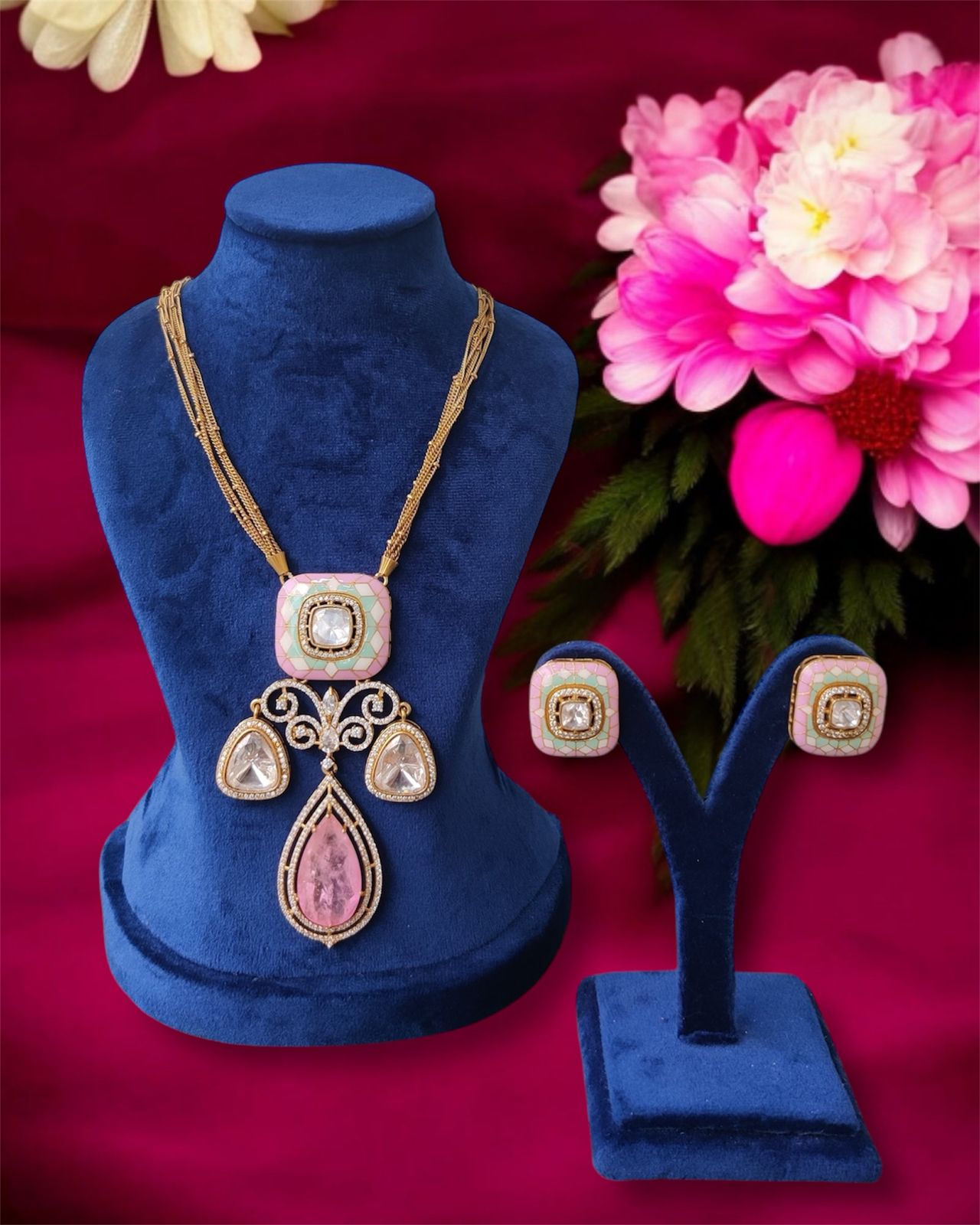 Pink Polki Kundan Necklace