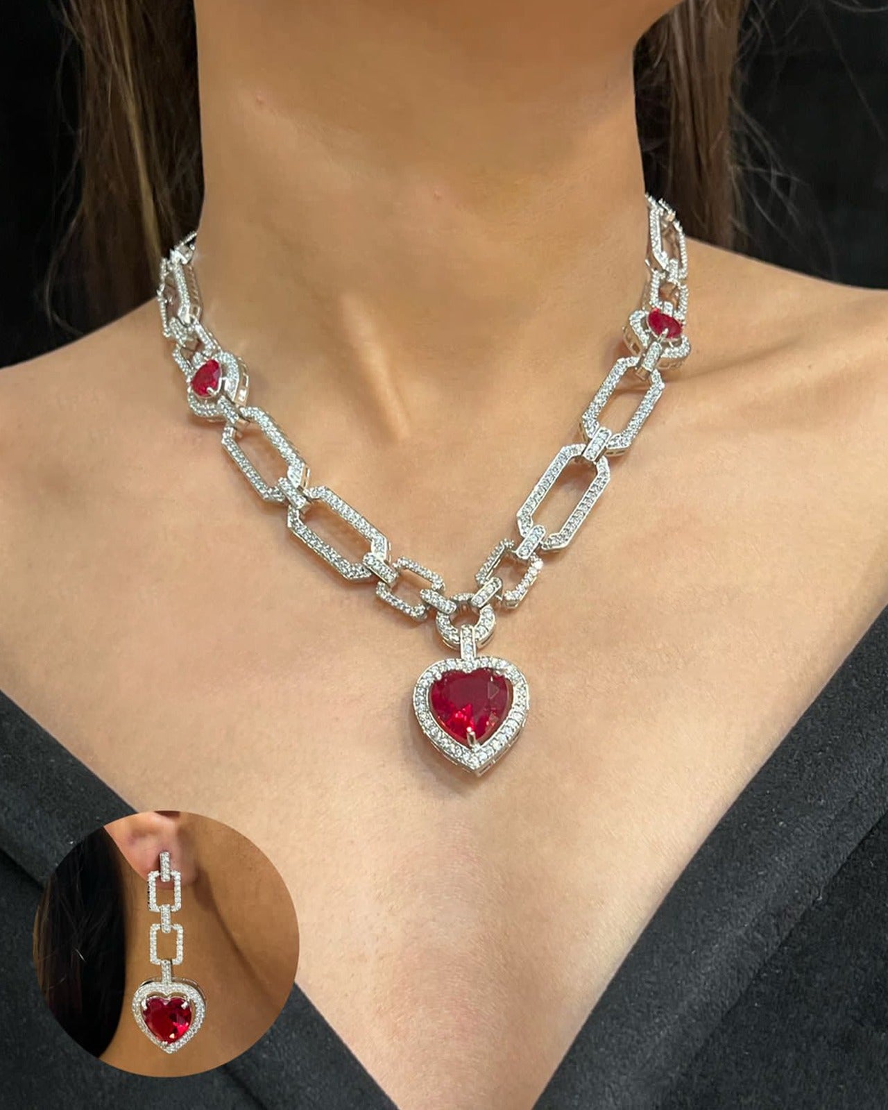 Diamond Heart Shape Necklace Set