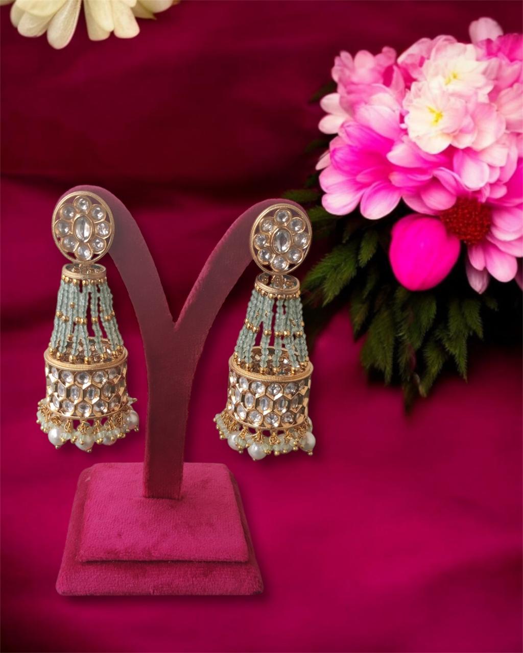 Mint Kundan Polki Earrings