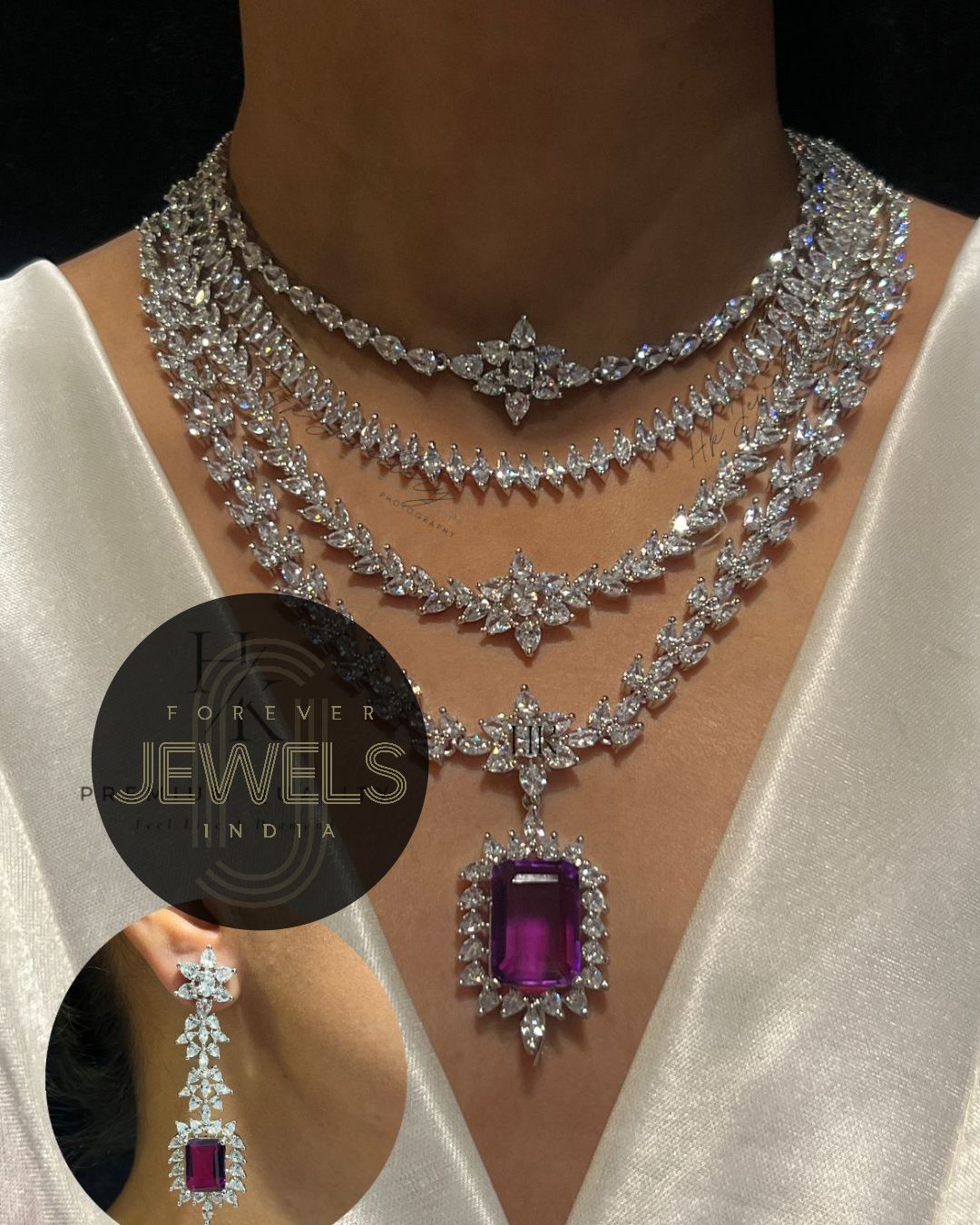 4 Layered Diamond Necklace Set