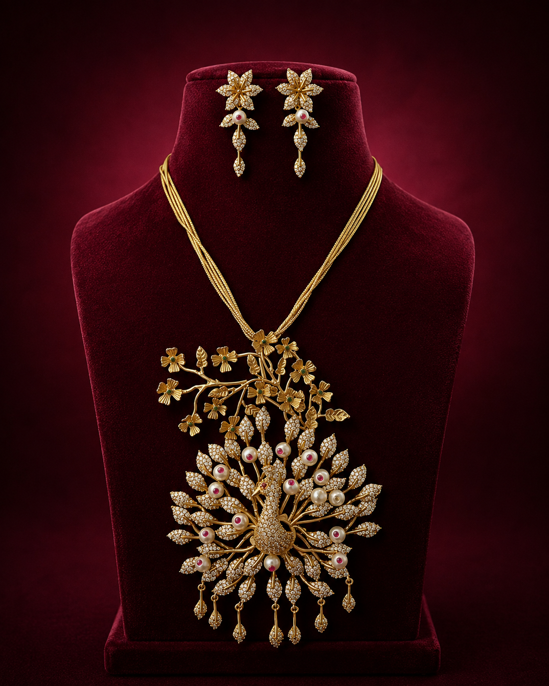 Peacock Style Kundan Necklace Set