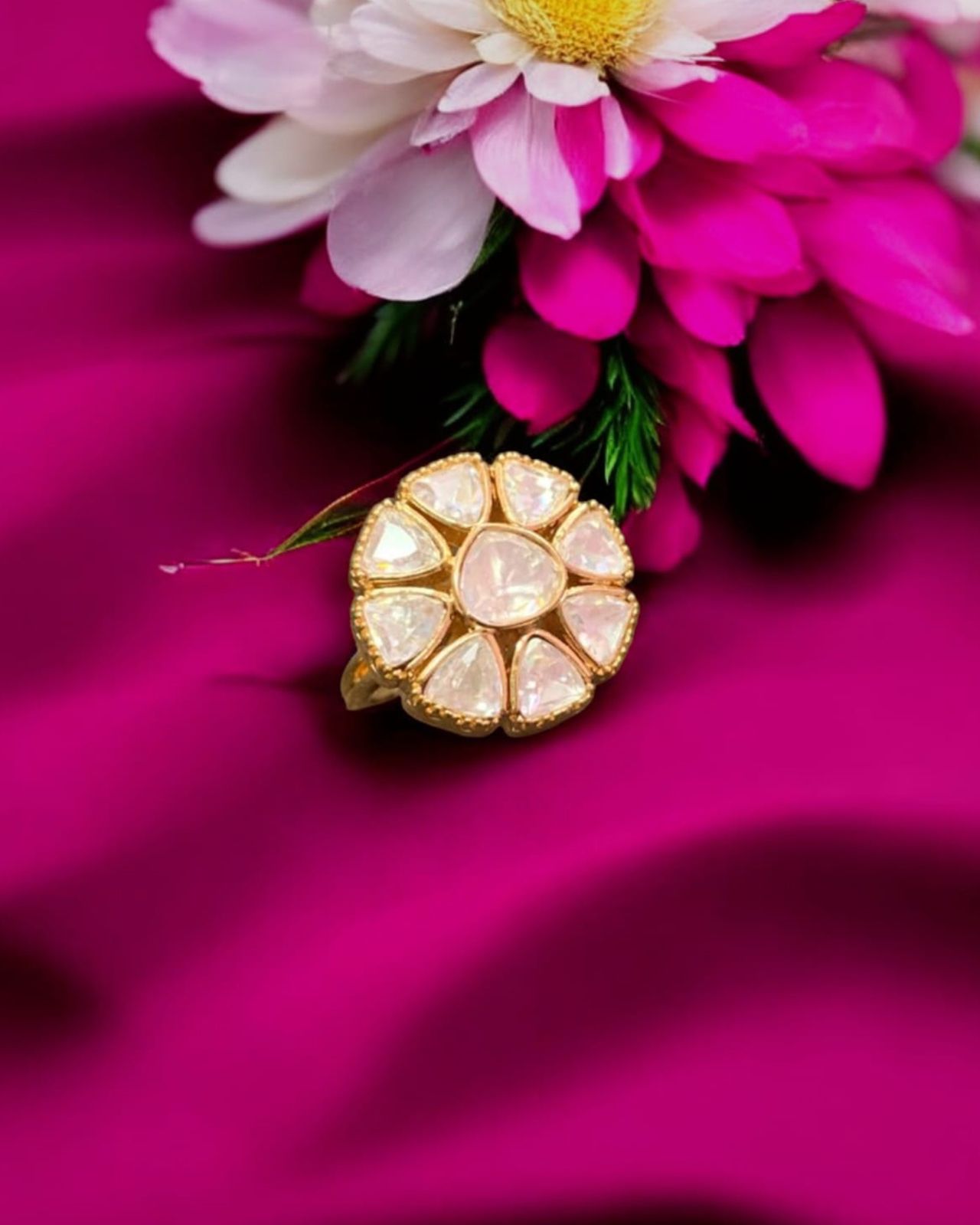 Floral Design Kundan Ring