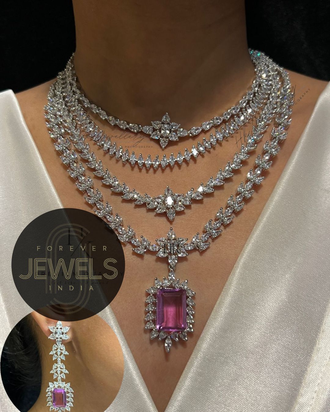 4 Layered Diamond Necklace Set