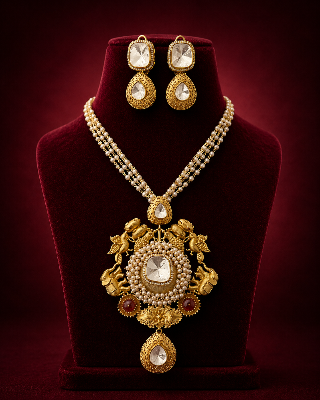 Long Kundan Golden Necklace Set