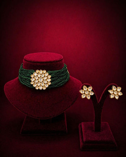 Kundan Emerald Statement Choker Set