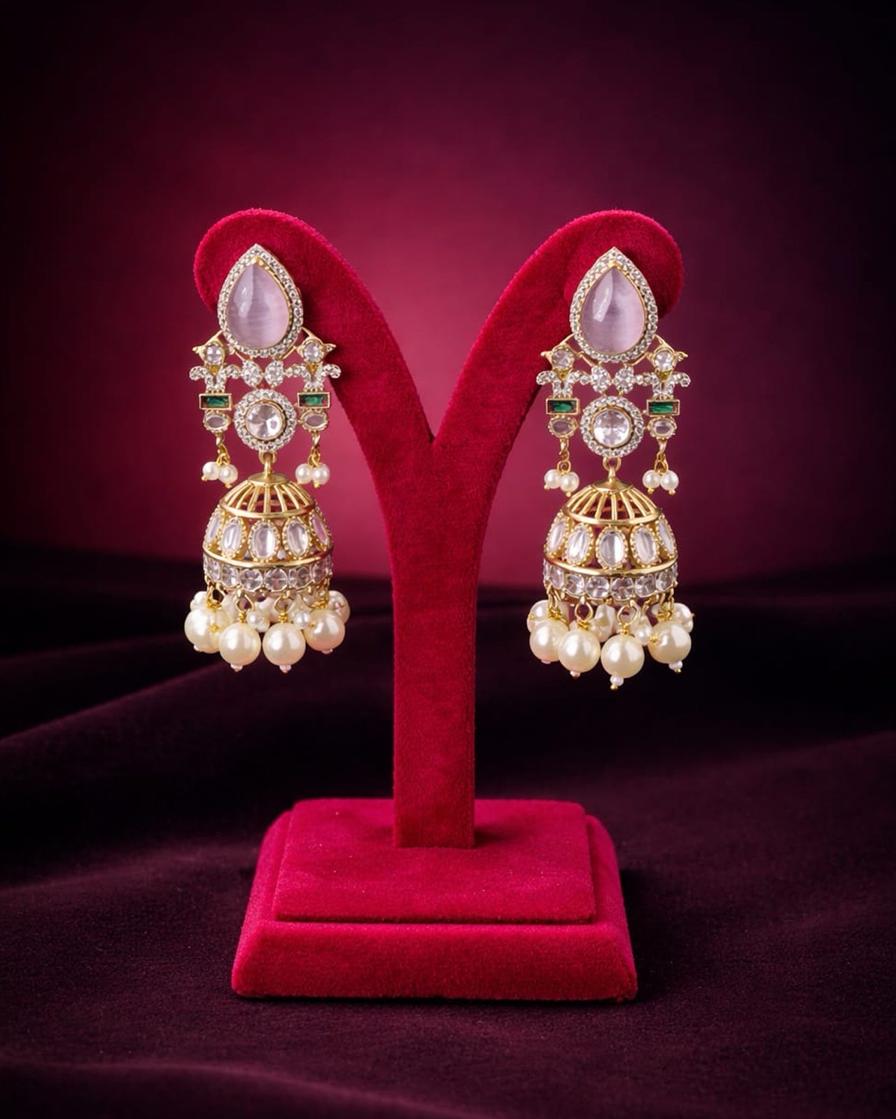 Moissanite pearl Polki Earrings