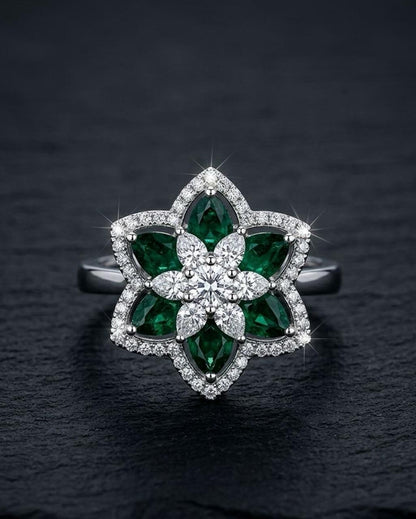 Emerald Floral Ring