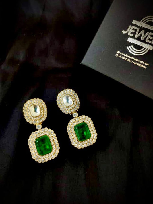 Emerald Kundan Golden Earrings