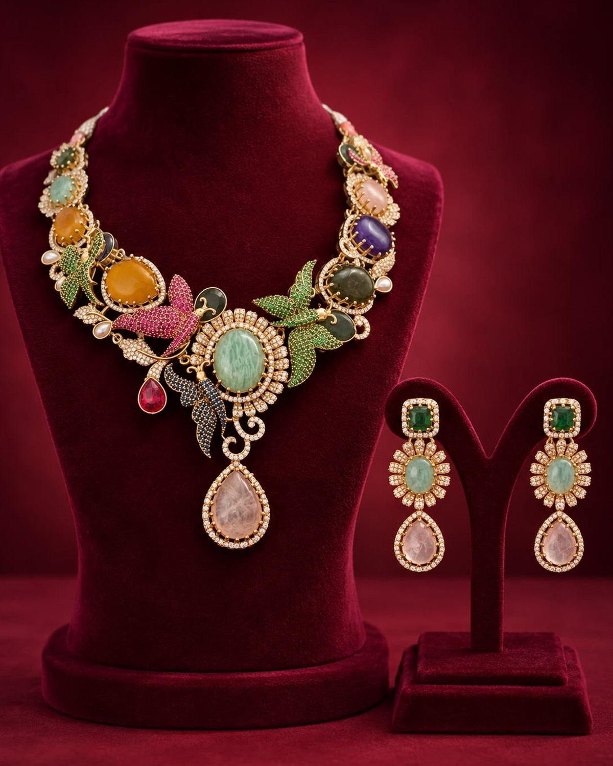 Statement Multicolor Stones Necklace Set