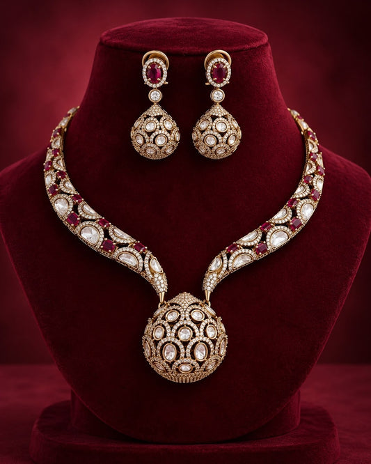Moissanite Polki Statement Necklace Set