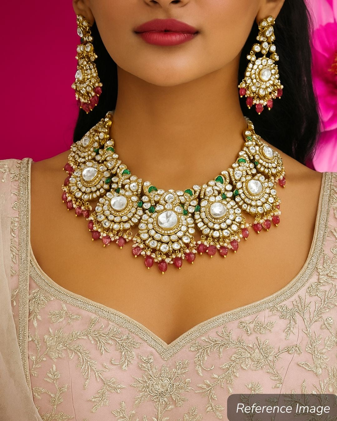 Pink Polki Necklace Set