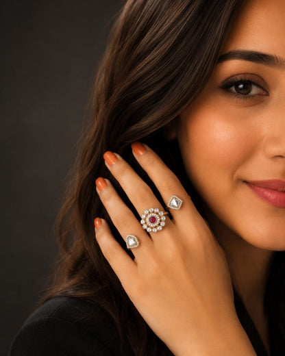 Adjustable Floral Kundan Ring