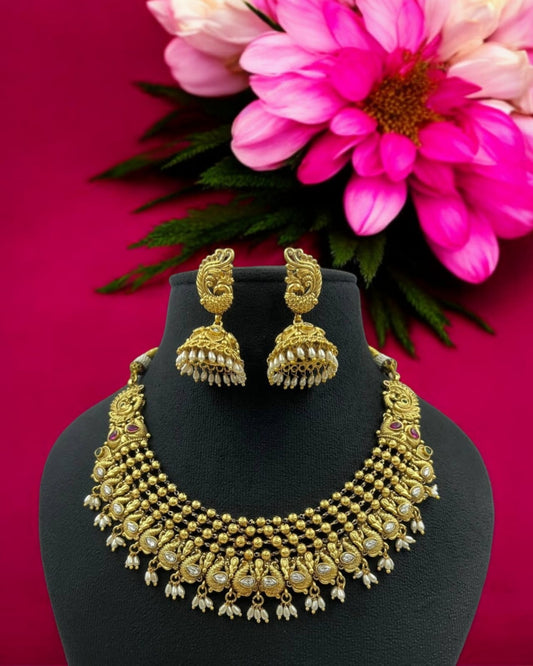 Temple Peacock Choker Necklace Set