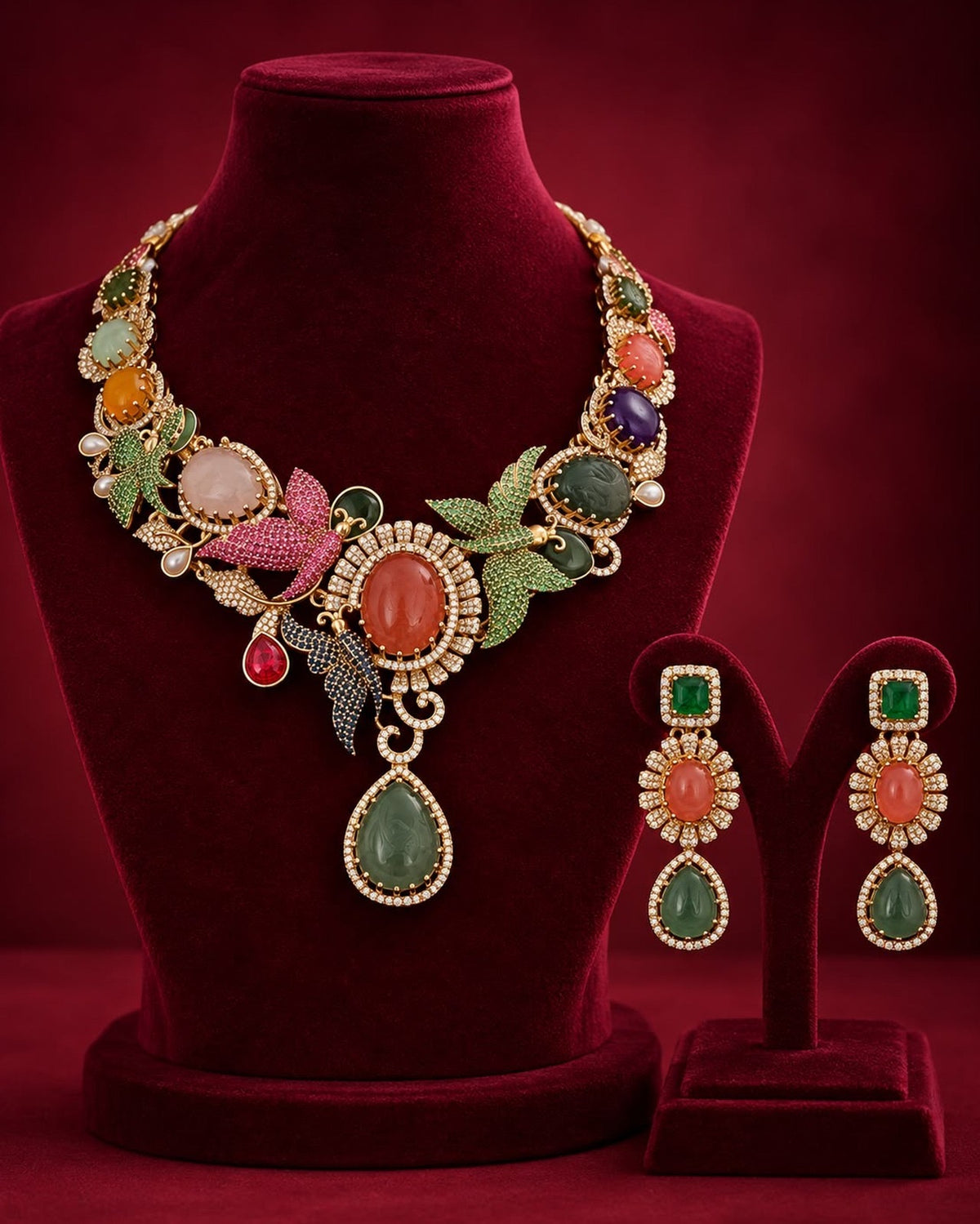 Statement Multicolor Stones Necklace Set