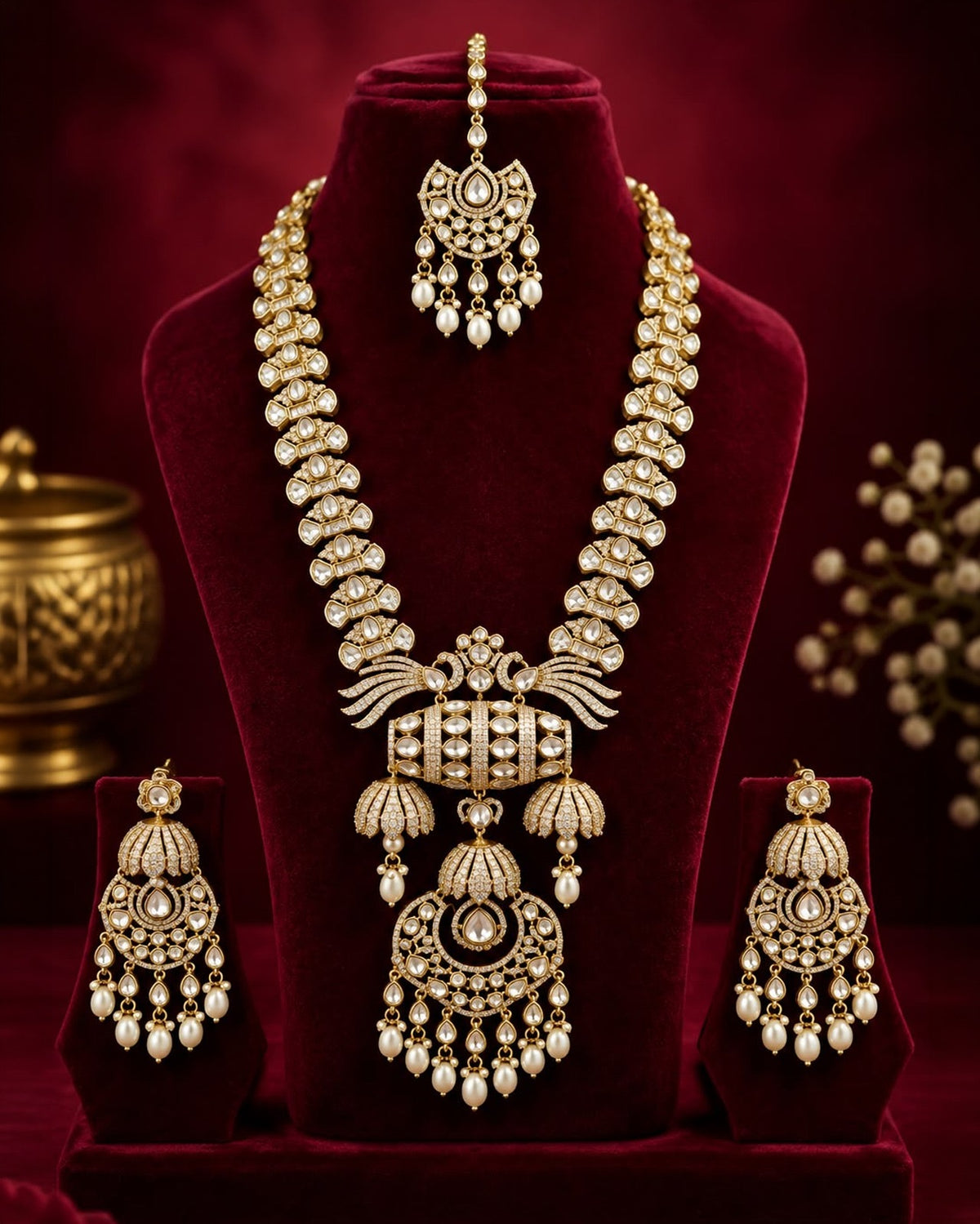 Long Grand Kundan Necklace Bridal Set